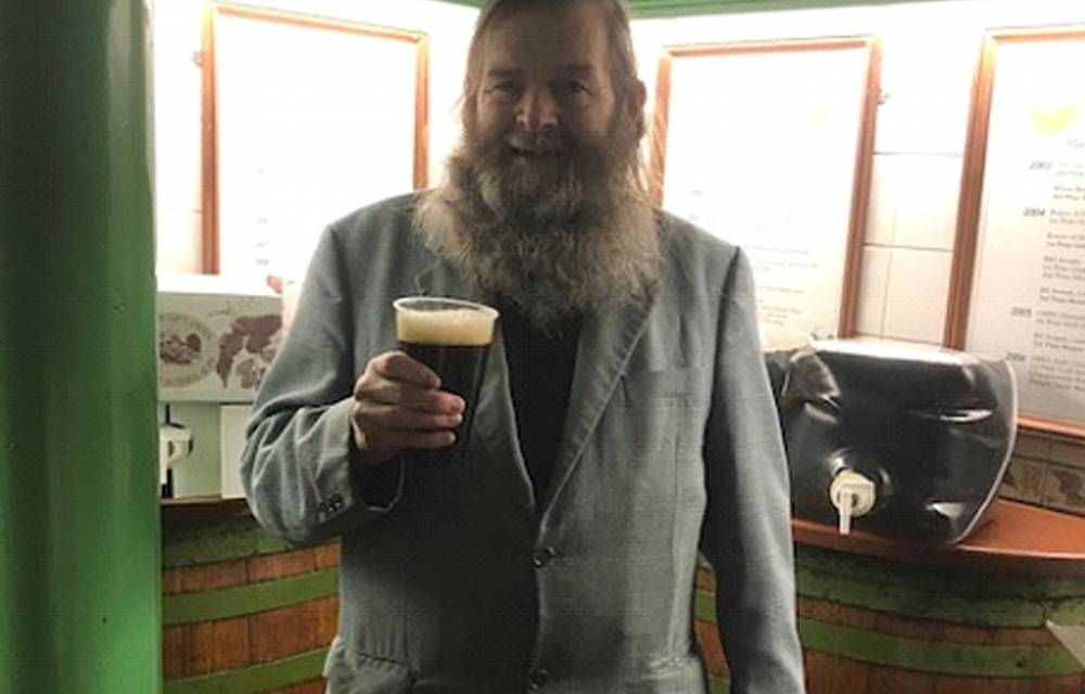 Andy enjoying a pint of Porter in the sample room before heading off for a well earned break